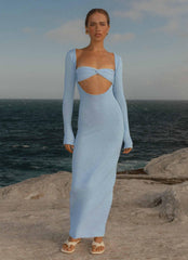 Carnation Long Sleeve Knit Maxi Dress - Blue
