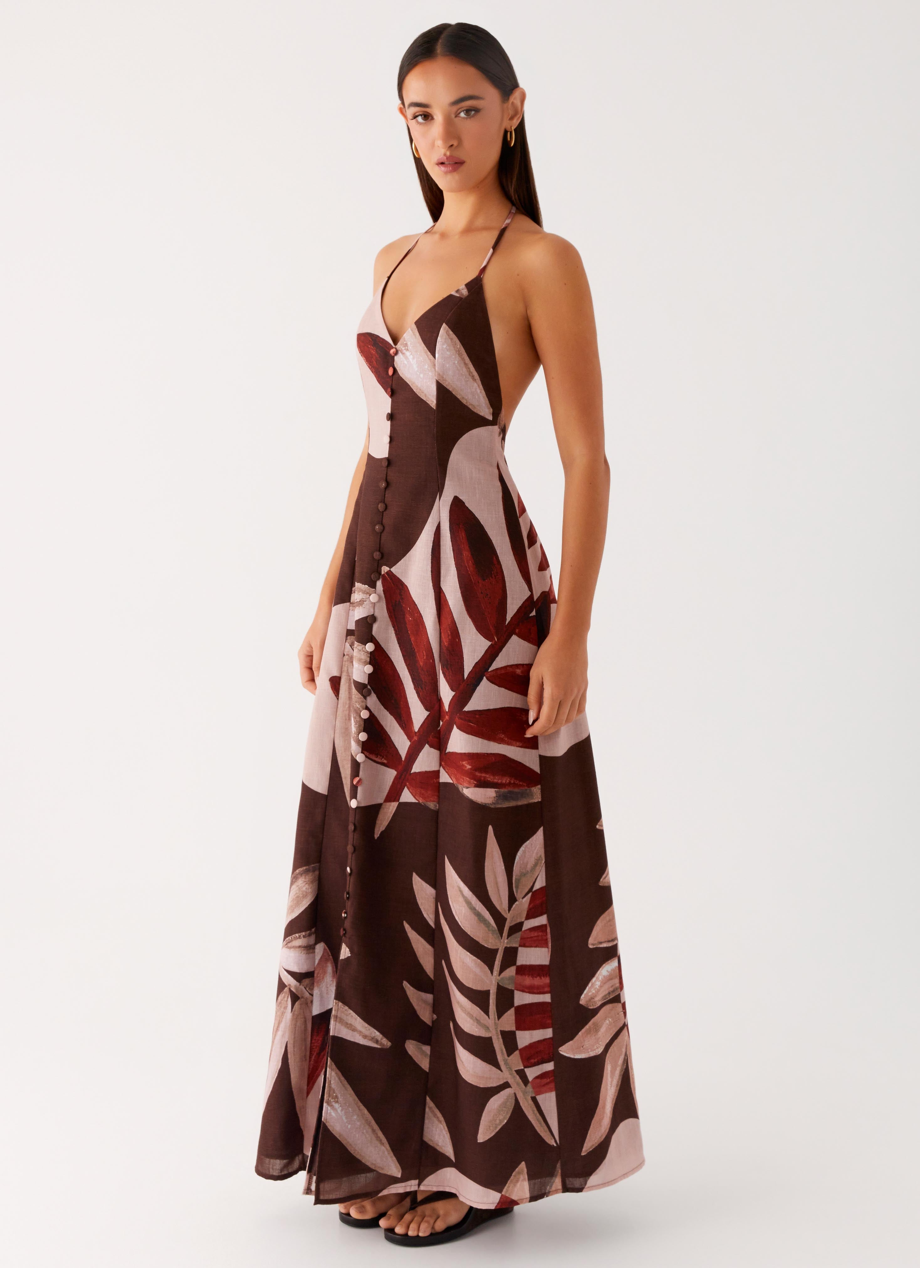 Autumn Linen Maxi Dress - Cinnamon Palm