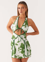 Sonnet Cotton Mini Dress - Verdant Bloom